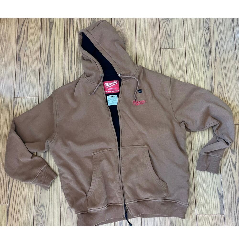 Milwaukee M12 Heated Gear Brown Workwear Full Zip Lined Hoodie Utility Pockets